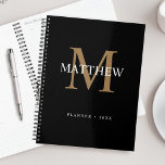 Gepersonaliseerde naam Monogram zwart Planner<br><div class="desc">Creëer uw eigen gepersonaliseerde zwarte ronde planner met uw douanenaam en monogram.</div>