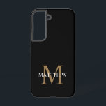 Gepersonaliseerde naam Monogram zwart Samsung Galaxy Hoesje<br><div class="desc">Creëer uw eigen gepersonaliseerde zwarte ronde telefoongeval met uw douanenaam en monogram.</div>