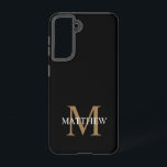 Gepersonaliseerde naam Monogram zwart Samsung Galaxy Hoesje<br><div class="desc">Creëer uw eigen gepersonaliseerde zwarte ronde telefoongeval met uw douanenaam en monogram.</div>