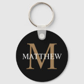 Gepersonaliseerde naam Monogram zwart Sleutelhanger (Voorkant)