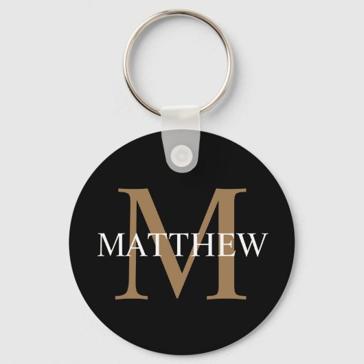Gepersonaliseerde naam Monogram zwart Sleutelhanger (Voorkant)
