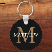 Gepersonaliseerde naam Monogram zwart Sleutelhanger (Voorkant)