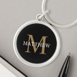 Gepersonaliseerde naam Monogram zwart Sleutelhanger<br><div class="desc">Creëer uw eigen gepersonaliseerde zwarte ronde sleutelhanger met uw aangepaste naam en monogram.</div>