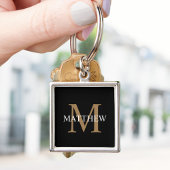 Gepersonaliseerde naam Monogram zwart Sleutelhanger