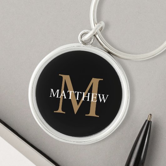 Gepersonaliseerde naam Monogram zwart Sleutelhanger