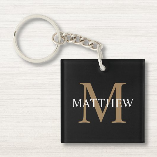Gepersonaliseerde naam Monogram zwart Sleutelhanger