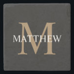 Gepersonaliseerde naam Monogram zwart Stenen Onderzetter<br><div class="desc">Creëer Uw eigen gepersonaliseerde zwarte ronde stenen onderzetter met uw aangepaste naam en monogram.</div>