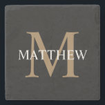 Gepersonaliseerde naam Monogram zwart Stenen Onderzetter<br><div class="desc">Creëer Uw eigen gepersonaliseerde zwarte ronde stenen onderzetter met uw aangepaste naam en monogram.</div>