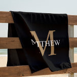 Gepersonaliseerde naam Monogram zwart Strandlaken<br><div class="desc">Creëer Uw eigen gepersonaliseerde zwarte ronde strandhanddoek met uw aangepaste naam en monogram.</div>