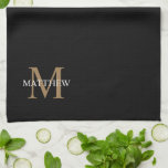 Gepersonaliseerde naam Monogram zwart Theedoek<br><div class="desc">Creëer uw eigen gepersonaliseerde zwarte ronde keukenhanddoek met uw aangepaste naam en monogram.</div>