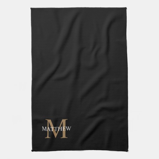 Gepersonaliseerde naam Monogram zwart Theedoek (Verticaal)