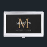 Gepersonaliseerde naam Monogram zwart Visitekaarthouder<br><div class="desc">Creëer uw eigen gepersonaliseerde zwarte ronde achtergrond van het hoesje van het visitekaartje met uw douanenaam en monogram.</div>