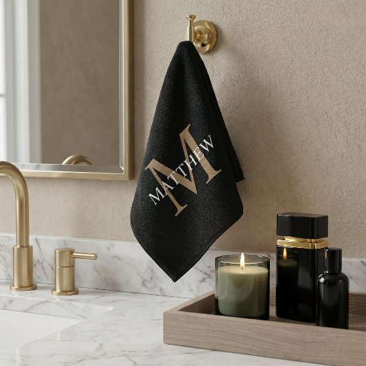 Gepersonaliseerde naam Monogram zwart Washandje