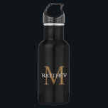 Gepersonaliseerde naam Monogram zwart Waterfles<br><div class="desc">Creëer Uw eigen gepersonaliseerde zwarte ronde waterfles met uw aangepaste naam en monogram.</div>