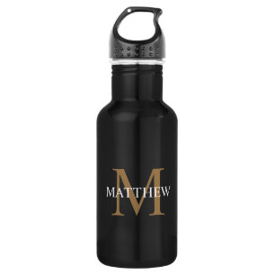Gepersonaliseerde naam Monogram zwart Waterfles