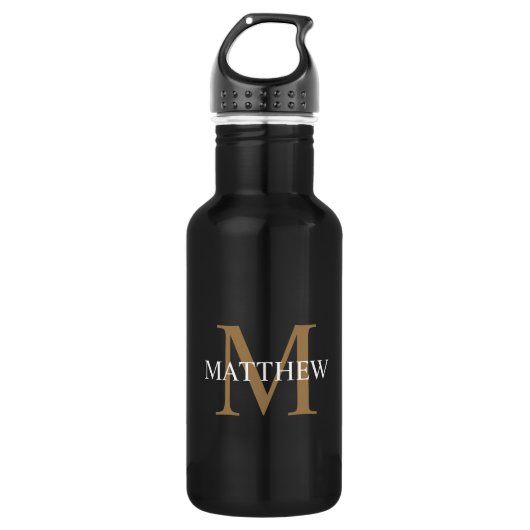 Gepersonaliseerde naam Monogram zwart Waterfles (Voorkant)