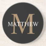 Gepersonaliseerde naam Monogram zwart Zandsteen Onderzetter<br><div class="desc">Creëer uw eigen gepersonaliseerde zwarte ronde onderzetter met uw douanenaam en monogram.</div>