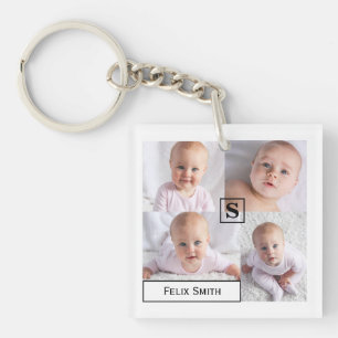 Gepersonaliseerde naam Monogrammed 4 Foto Collage Sleutelhanger