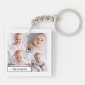 Gepersonaliseerde naam Monogrammed 4 Foto Collage Sleutelhanger (Achterkant)