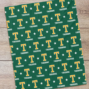 Gepersonaliseerde naam Monogrammed Star Gold Green Fleece Deken