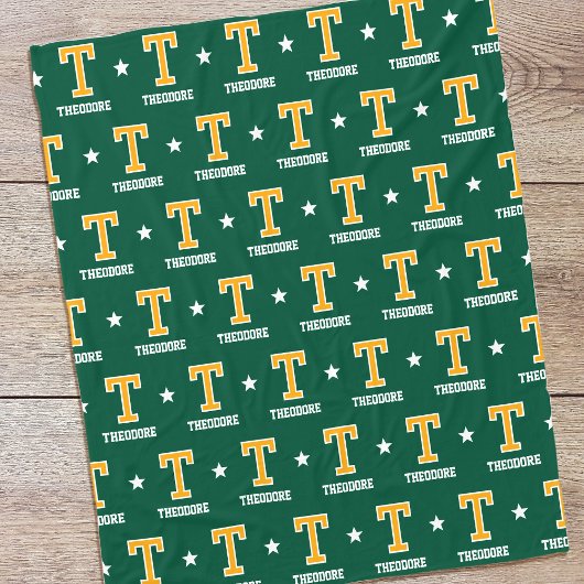 Gepersonaliseerde naam Monogrammed Star Gold Green Fleece Deken