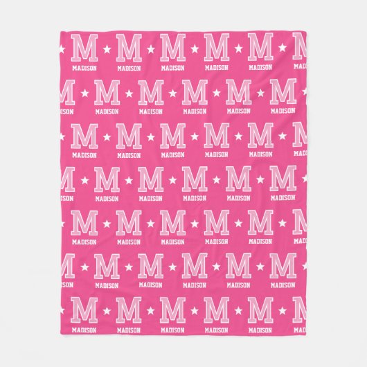 Gepersonaliseerde naam Monogrammed Star Pink Fleece Deken (Voorkant)