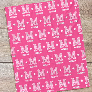 Gepersonaliseerde naam Monogrammed Star Pink Fleece Deken