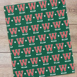 Gepersonaliseerde naam Monogrammed Star Red Green Fleece Deken