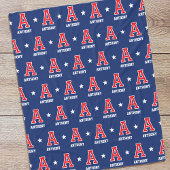 Gepersonaliseerde naam Monogrammed Star Red Navy Fleece Deken