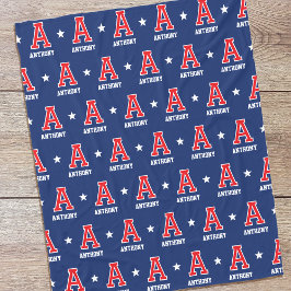 Gepersonaliseerde naam Monogrammed Star Red Navy Fleece Deken