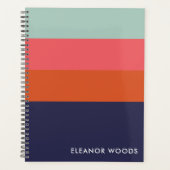 Gepersonaliseerde naam Monogrammed Stripes Blauw Planner (Voorkant)