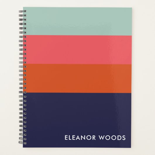 Gepersonaliseerde naam Monogrammed Stripes Blauw Planner (Voorkant)