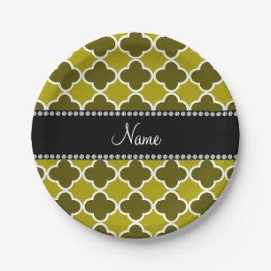 Gepersonaliseerde naam mosterdgeel quatrefoil papieren bordje