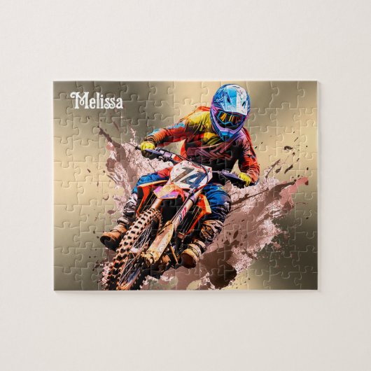 Gepersonaliseerde naam Motorcross Puzzel Legpuzzel (Horizontaal)