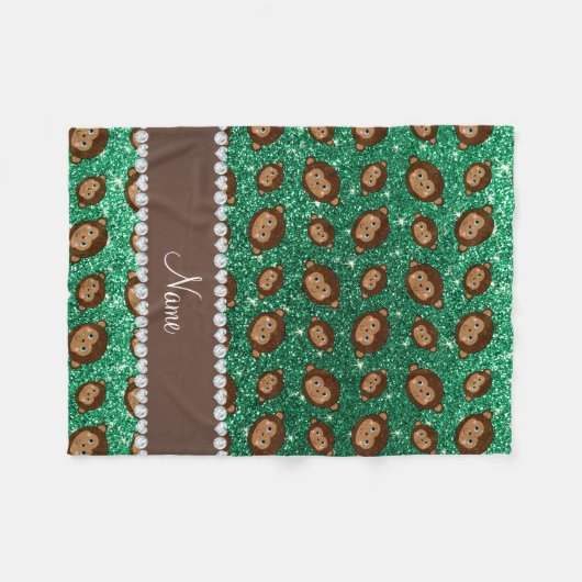 Gepersonaliseerde naam munt groene glitterapen fleece deken (Voorkant (Horizontaal))