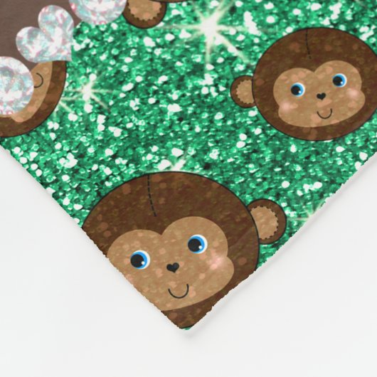 Gepersonaliseerde naam munt groene glitterapen fleece deken (Hoek)