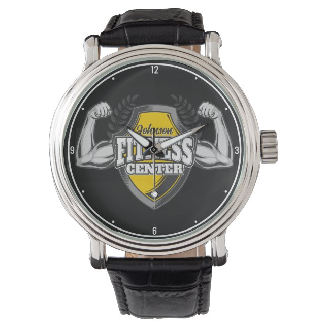Gepersonaliseerde NAAM Musea Fitness Trainer Gym Horloge (Voorkant)