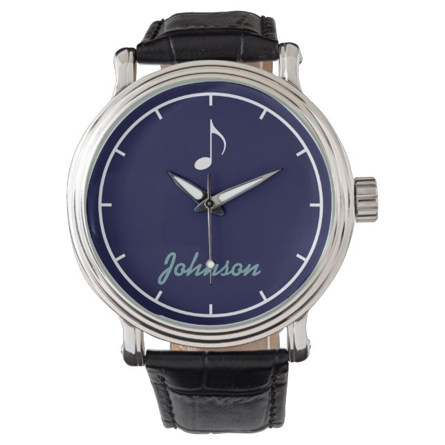 Gepersonaliseerde naam muzieknoot Deep Blue Horloge (Voorkant)