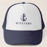 Gepersonaliseerde naam Nautical Boat Anker Navy Bl Trucker Pet<br><div class="desc">Elegant stijlvol marineblauw nautisch ontwerp met een scheepstanker en gepersonaliseerd met jouw naam. Ontworpen door Thisnotme©</div>