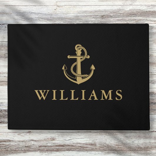 Gepersonaliseerde naam nautische anker zwart en go deurmat