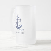 Gepersonaliseerde naam Navy Anker Nautical Matglas Bierpul (Voorkant links)