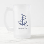 Gepersonaliseerde naam Navy Anker Nautical Matglas Bierpul (Links)