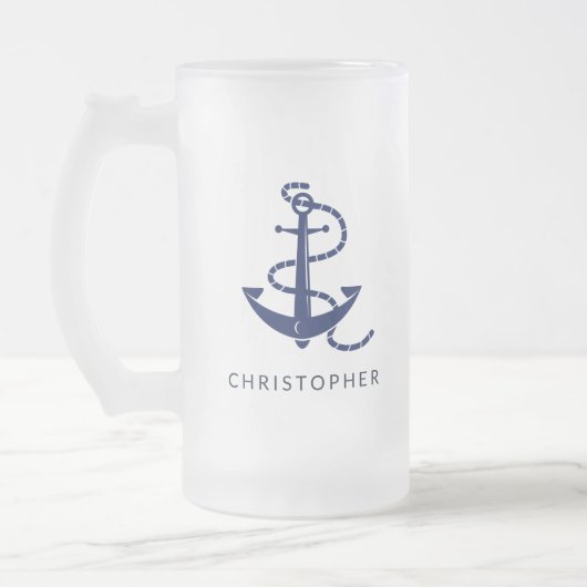 Gepersonaliseerde naam Navy Anker Nautical Matglas Bierpul (Links)