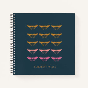 Gepersonaliseerde naam Navy Blue Butterfly Moth Na Notitieboek