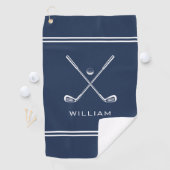 Gepersonaliseerde naam Navy Blue Stripes Stijlvol Golfhanddoek (Insitu)