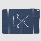 Gepersonaliseerde naam Navy Blue Stripes Stijlvol Golfhanddoek (Horizontaal)