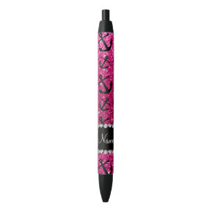 Gepersonaliseerde naam neon hot roze glitter anker zwarte inkt pen
