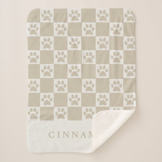 Gepersonaliseerde naam Neutrale geruite hond Sherpa Deken (Voorkant)