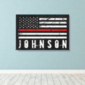 Gepersonaliseerde naam noodlijdende brandweervlag canvas afdruk (Insitu (Houten vloer))