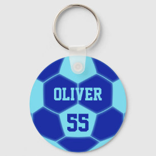 Gepersonaliseerde Naam Nummer Blauw Voetbal Sleutelhanger